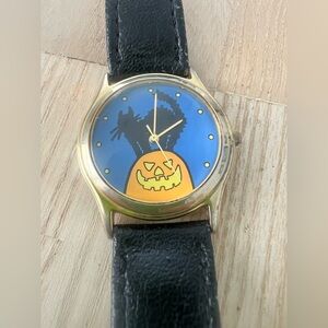 Vintage Halloween black cat jack o lantern watch NEW BATTERY
